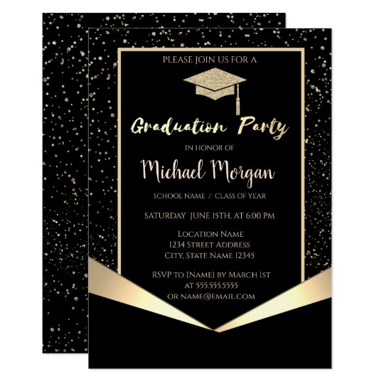 Stylish Gold Glitter Graduation Cap,Confetti Invitation | Zazzle.com