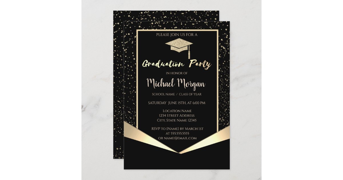 Stylish Gold Glitter Graduation Cap,Confetti Invitation | Zazzle