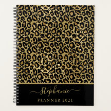 Stylish Gold Glitter Leopard Animal Print Monogram