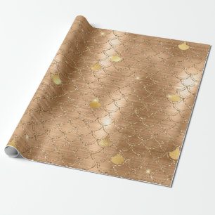Stylish Gold Glitter Mermaid Fish Scales Pattern Wrapping Paper