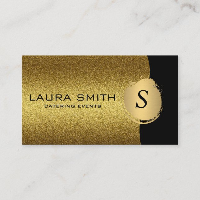 Stylish / Gold Glitter / Monogram Business Card (Front)