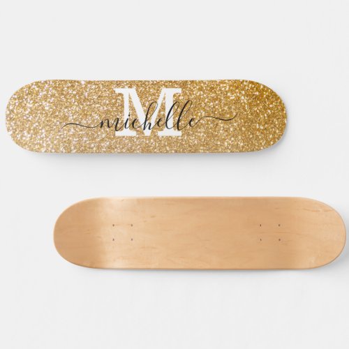 Stylish Gold Glitter Personalized Monogrammed  Skateboard