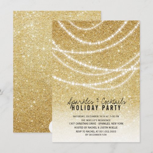 Stylish Holiday Gold Glitter Sparkles Party Invite