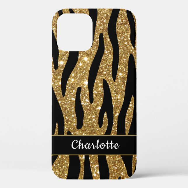 Stylish Gold Glitter Tiger Stripe Name  Case-Mate iPhone Case (Back)