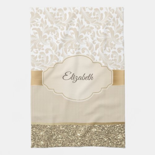  Stylish Gold Glitter Vintage Damask  Kitchen Towel