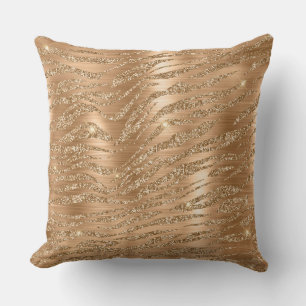 Stylish Gold Glitter Wild Tiger Stripes Pattern Throw Pillow