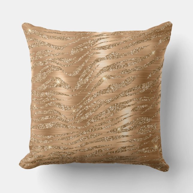 Stylish Gold Glitter Wild Tiger Stripes Pattern Throw Pillow (Front)
