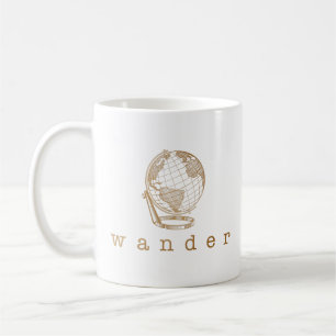 Stylish Gold Globe Wander Quote for Travel Lovers Coffee Mug