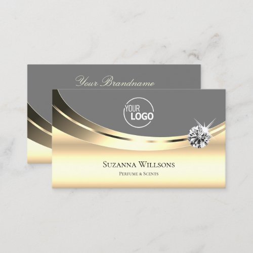 Stylish Gold Gray with Logo and Sparkling Diamond Business Card
