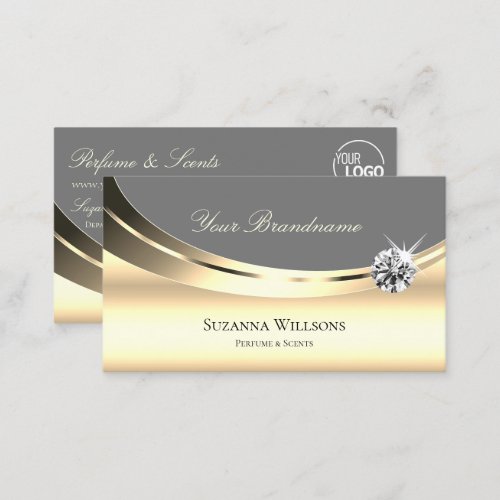 Stylish Gold Gray with Logo and Sparkly Diamond Business Card