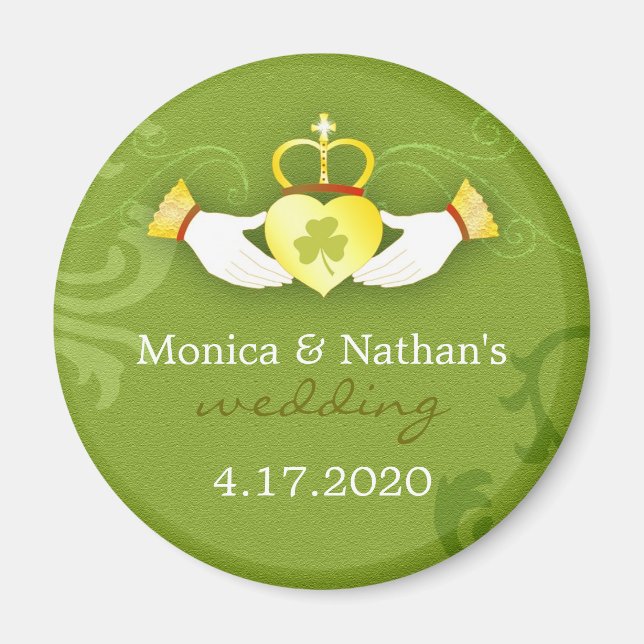 Stylish Gold & Green Irish Wedding Invitation Magnet (Front)