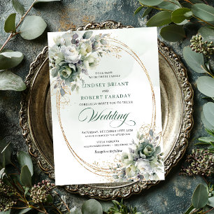 Stylish gold greenery wedding invitation