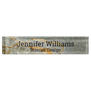 stylish gold grey marble classic script desk name plate