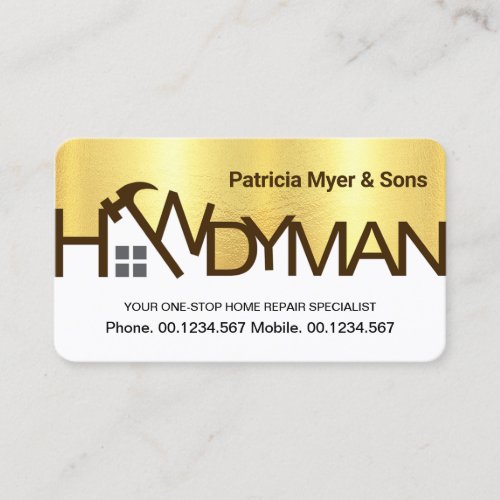 Stylish Gold Hammer Handyman Builder Business Card