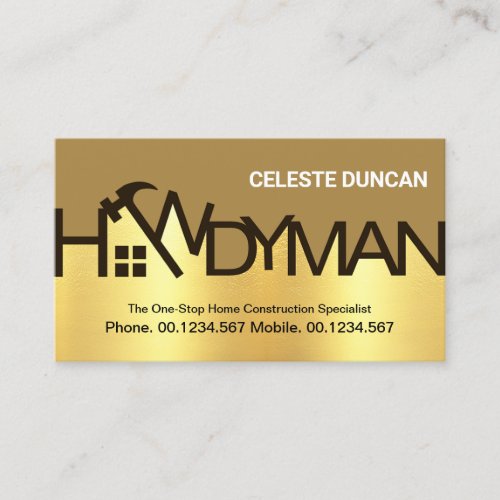 Stylish Gold Hammer Handyman Building Business Card