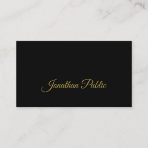 Stylish Gold Handwritten Script Clean Black Plain Business Card
