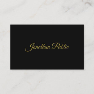 Stylish Gold Handwritten Script Modern Black Plain Business Card