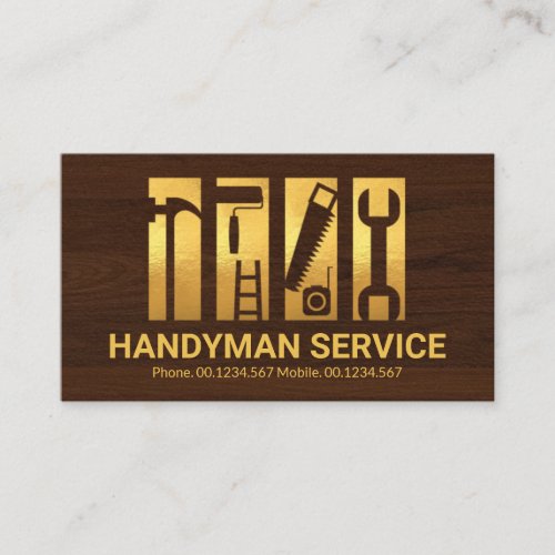 Stylish Gold Handyman Tools Stripe Wood Grain Business Card