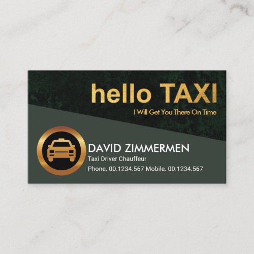 Stylish Gold Hello Taxi Green Grunge Taxi Driver Business Card