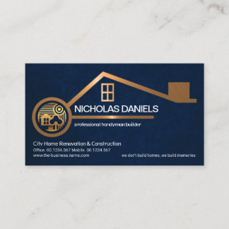 Stylish Gold Home Blue Grunge Texture Handyman Business Card