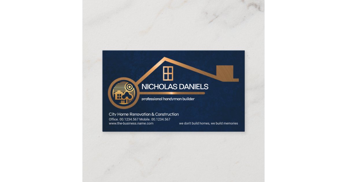 Stylish Gold Home Blue Grunge Texture Handyman Business Card | Zazzle