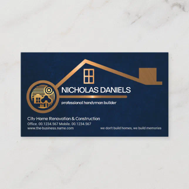 Stylish Gold Home Blue Grunge Texture Handyman Business Card | Zazzle