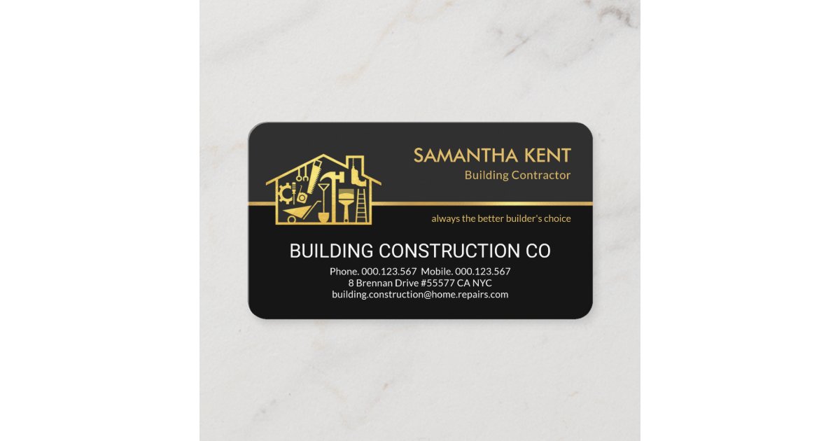 Stylish Gold Home Repairs Contractor Business Card | Zazzle
