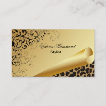 Stylish Gold & Jaguar Print Business Card by DizzyDebbie at Zazzle
