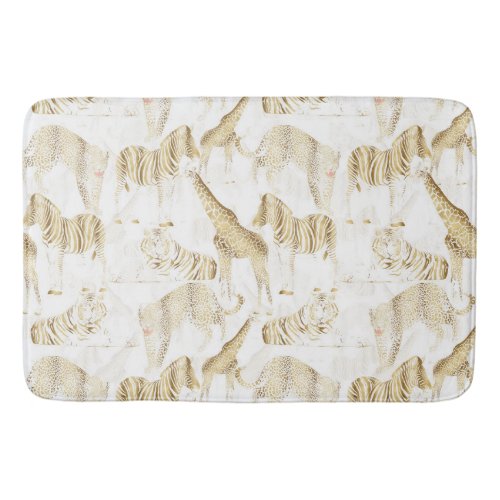 Stylish Gold Jungle Wild Animals Pattern Bath Mat