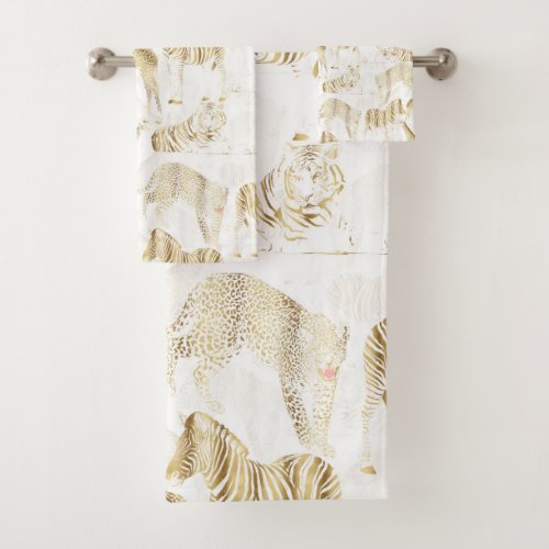 Stylish Gold Jungle Wild Animals Pattern Bath Towel Set