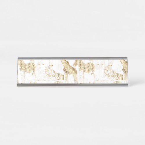 Stylish Gold Jungle Wild Animals Pattern Desk Name Plate
