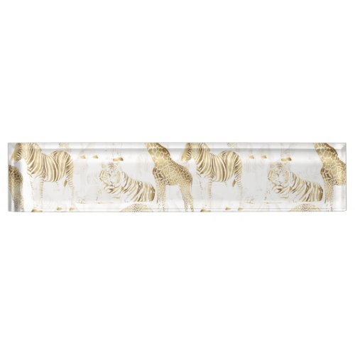 Stylish Gold Jungle Wild Animals Pattern Desk Name Plate