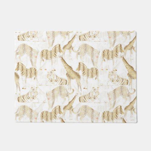 Stylish Gold Jungle Wild Animals Pattern Doormat