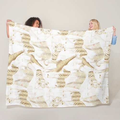 Stylish Gold Jungle Wild Animals Pattern Fleece Blanket