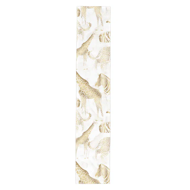 Stylish Gold Jungle Wild Animals Pattern Medium Table Runner | Zazzle