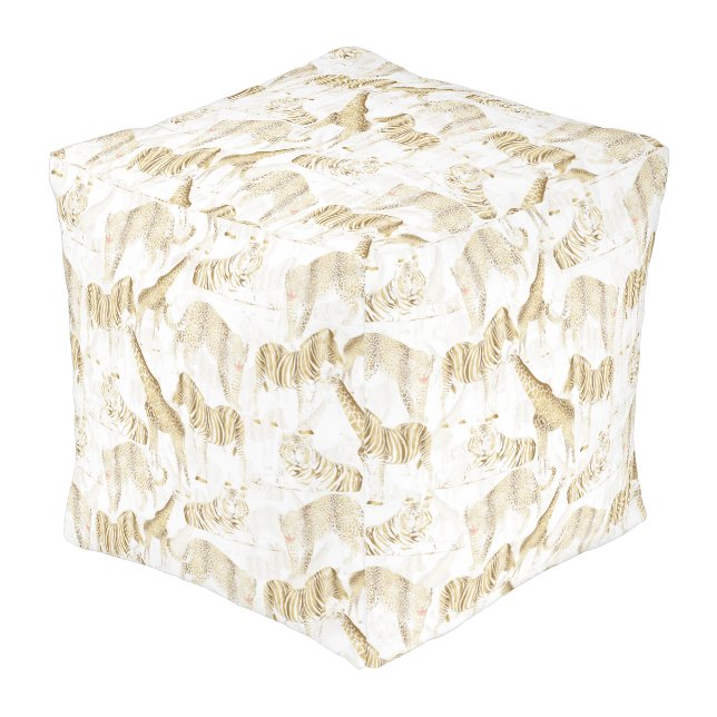 Stylish Gold Jungle Wild Animals Pattern Pouf (Angled Front)