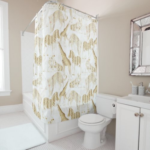 Stylish Gold Jungle Wild Animals Pattern Shower Curtain