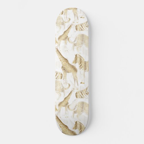 Stylish Gold Jungle Wild Animals Pattern Skateboard