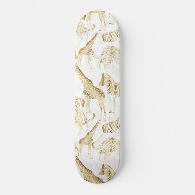 Stylish Gold Jungle Wild Animals Pattern Skateboard (Front)