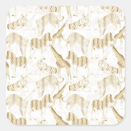 Stylish Gold Jungle Wild Animals Pattern Square Sticker