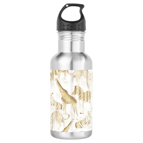 Stylish Gold Jungle Wild Animals Pattern Stainless Steel Water Bottle