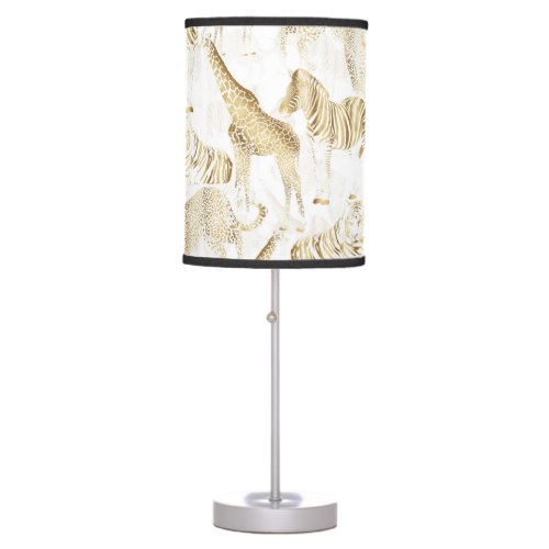 Stylish Gold Jungle Wild Animals Pattern Table Lamp