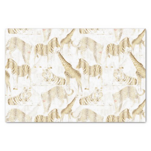 Stylish Gold Jungle Wild Animals Pattern Tissue Paper