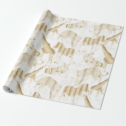 Stylish Gold Jungle Wild Animals Pattern Wrapping Paper