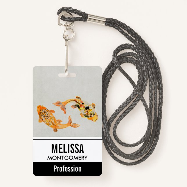 Stylish Gold Koi Fish Badge (Front with Lanyard)