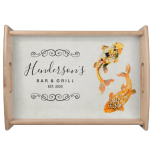 Stylish Gold Koi Fish Bar & Grill Serving Tray