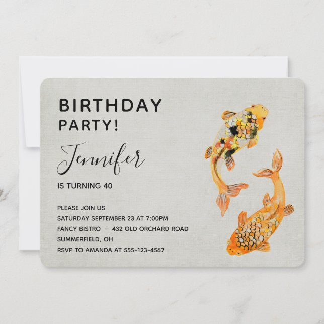 Stylish Gold Koi Fish Birthday Invitation (Front)