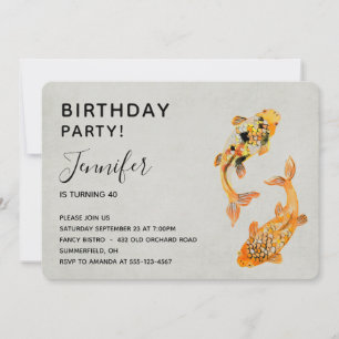 Stylish Gold Koi Fish Birthday Invitation