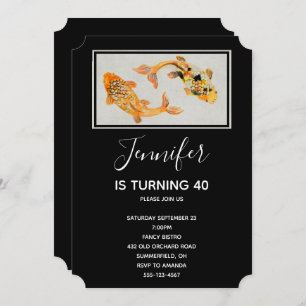 Stylish Gold Koi Fish Birthday Invitation