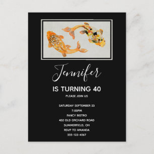 Stylish Gold Koi Fish Birthday Invitation Postcard